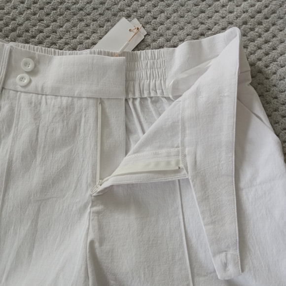 Hi Rise Shorts Linen White Cotton Stretch Pockets New Large Wide Elastic Band - Picture 12 of 16